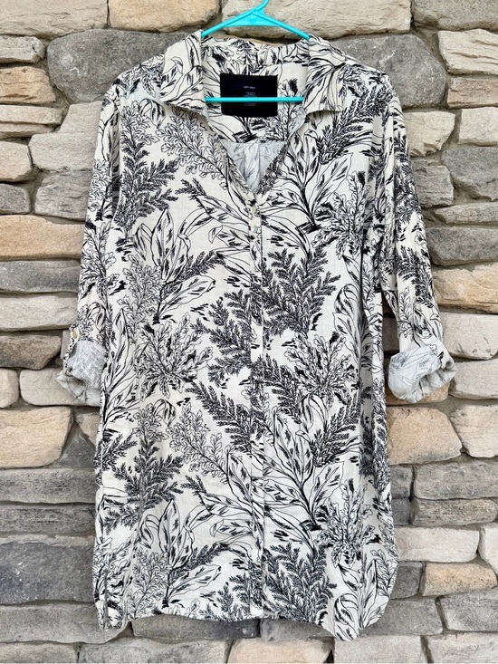 Tahari Dresses & Skirts - Tahari 100% Linen Botanical Print Shirt Dress L